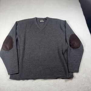 Gap Sweater Mens Medium Gray V Neck Merino Wool Elbow Patches Made In Hong Kong